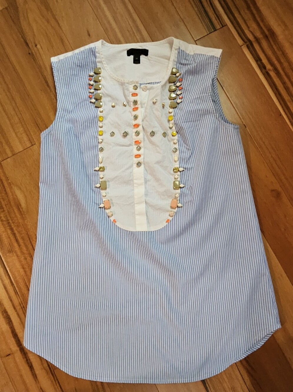 J. CREW CRYSTAL-EMBELLISHED TUXEDO SHELL BLOUSE SZ2T E1649